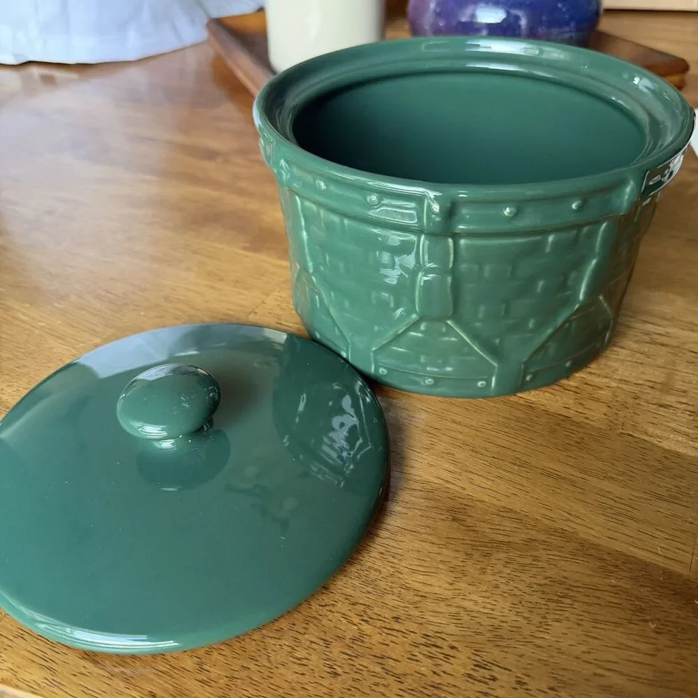 Longaberger Pottery Woven Drum Crock Canister Ivy Green with Lid Retired